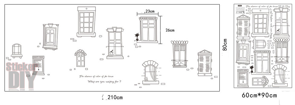 Transparent wall sticker สติ๊กเกอร์ติดผนัง หน้าต่างหลายสไตล์ (กว้าง210m.xสูง80cm.)