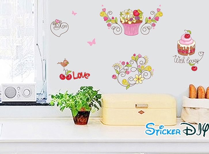 Transparent wall sticker สติ๊กเกอร์ติดผนัง Love cakes (กว้าง140m.xสูง70cm.)