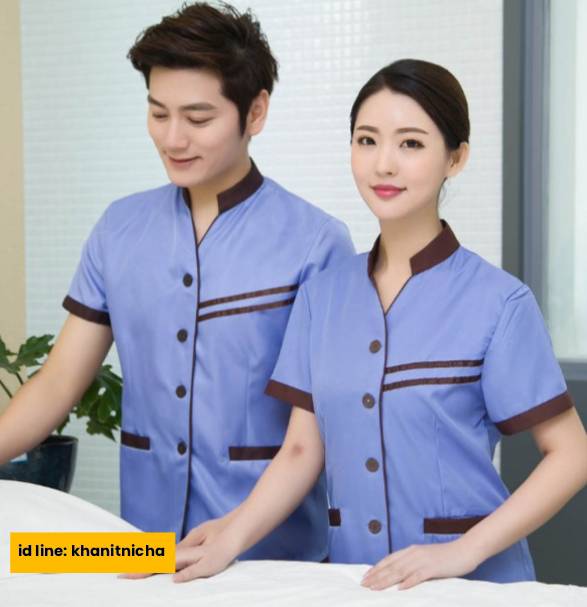 เสื้อแม่บ้าน ชุดพนักงานทำความสะอาด เบลบอย แขนสั้น สีเทา สีเบจ สีฟ้า
