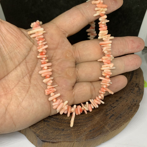 รหัส 63375 สร้อยคอ ปะการัง (Corol) สีโอลด์โรส ตะขอทอง18K ความยาว 18 นิ้ว ร้อยด้วยเอ็น นน. 29.00 g