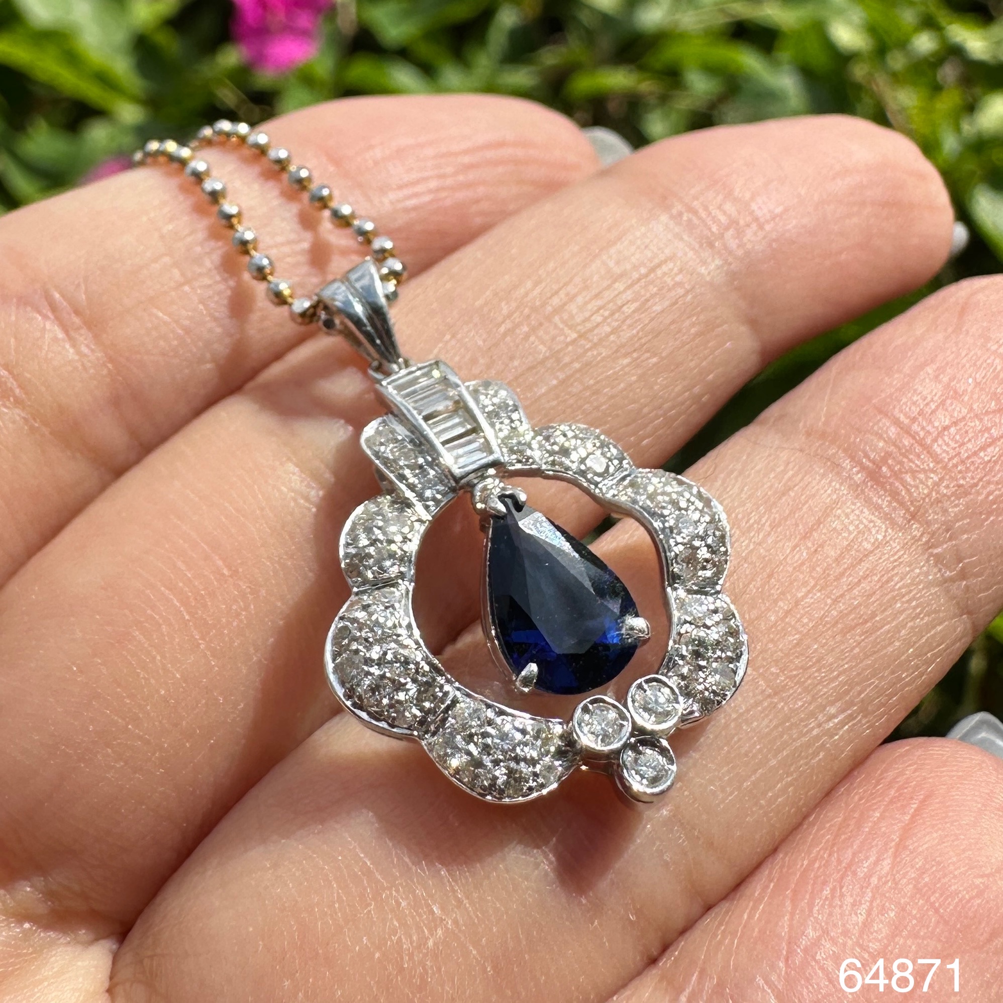 รหัส 64871 สร้อยคอ อิตาลี750 ทอง18K + จี้ ไพลิน กาญจนบุรี ฝังเพชร 53/0.64 ct ทอง14K ความยาว 16 นิ้ว นน. 7.55 g