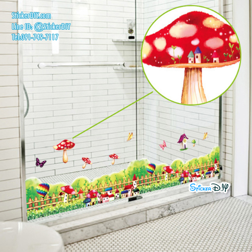 Transparent Wall sticker สติ๊กเกอร์ติดผนัง ทุ่งดอกเห็ด (กว้าง135cm.xสูง35cm.)