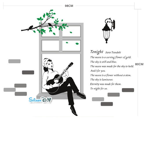 Transparent Wall sticker สติ๊กเกอร์ติดผนัง Window playing (กว้าง98cm.xสูง80cm.)