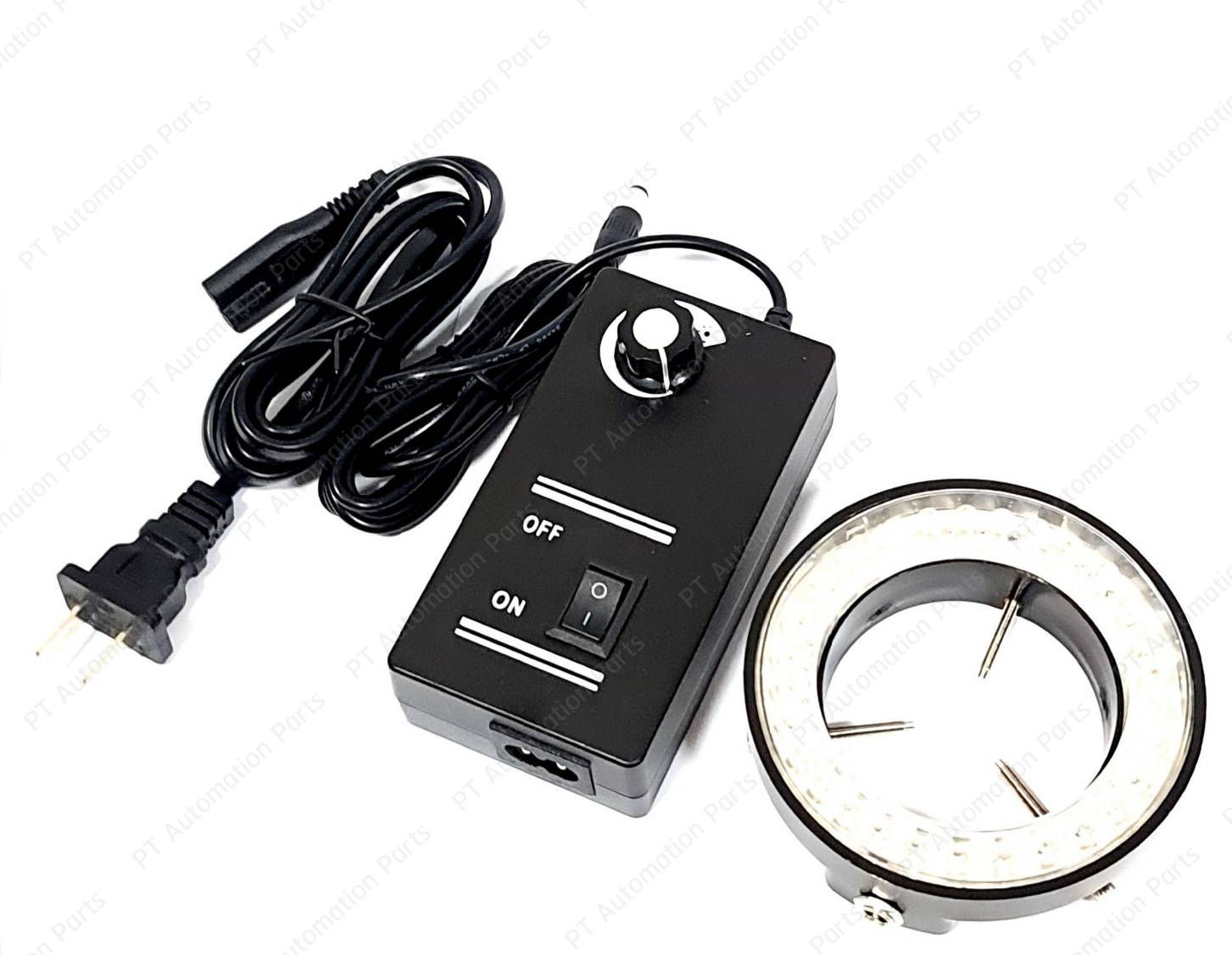 ไฟวงแหวน สำหรับกล้องจุลทรรศน์ หลอดแอลอีดี ปรับแสงได้ แสงสีขาว บอดี้สีดำ เส้นผ่านศูนย์กลางภายใน ø60mm ,LED Ring Light for Microscope, CCD Industrial Camera 100-240VAC