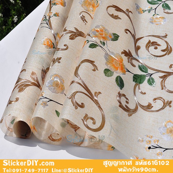 ฟิล์ม PVC สูญญากาศติดกระจก กันร้อน/กันรังสียูวี "Vintage Flowers" G102 (หน้ากว้าง90cm.) เหลือเมตรละ 159 บาท