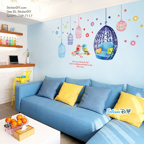 Transparent wall sticker สติ๊กเกอร์ติดผนัง กรงนก "Eye are raining" (กว้าง135cm.xสูง72cm.)