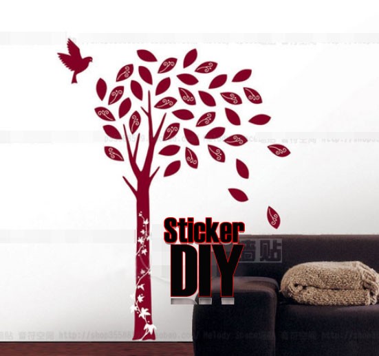 Wall sticker สติ๊กเกอร์ติดผนัง Tree with birds (กว้าง90cm.xสูง120cm.)