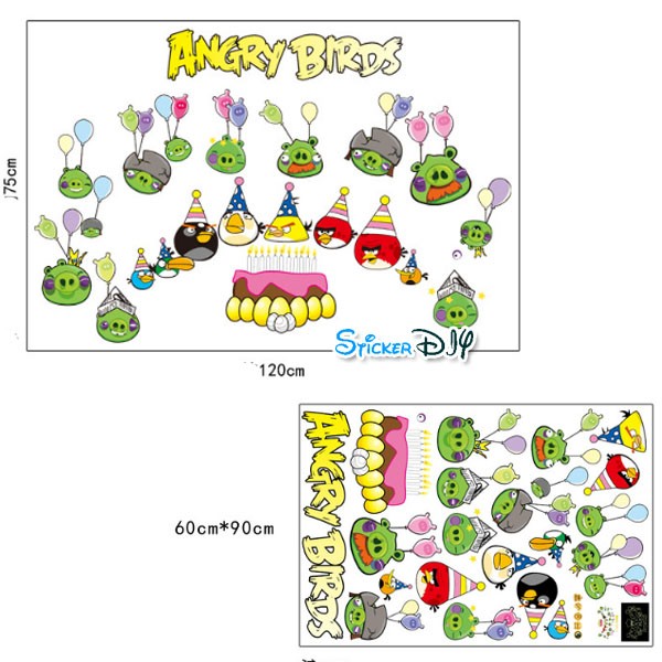 Transparent Luminescent Wall Sticker สติ๊กเกอร์ติดผนังเรืองแสง Angry Bird (กว้าง120cm.xสูง75cm.)