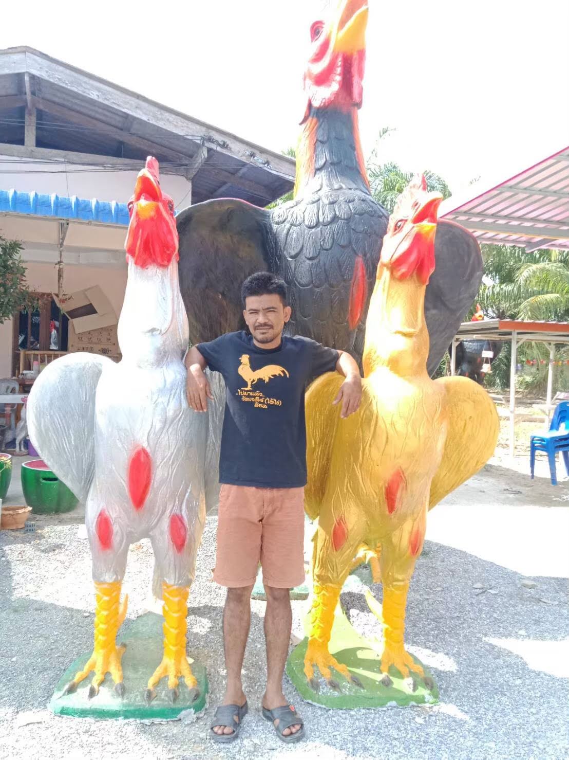 ไก่ปูนปั้นแก้บน-ถวายขอพรตาไข่วัดเจดีย์ ขนาด2 เมตร