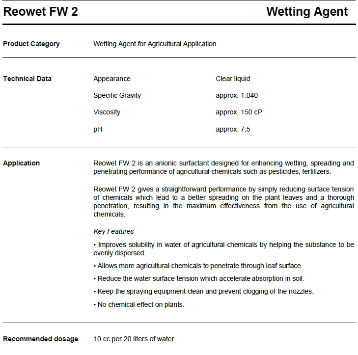 Reowet FW2 สารเพิ่มประสิทธิภาพ สารจับใบ รีโอเว็ท บรรจุ 25 กิโลกรัม (ส่งได้เฉพาะ Nim express งดรับประกัน)
