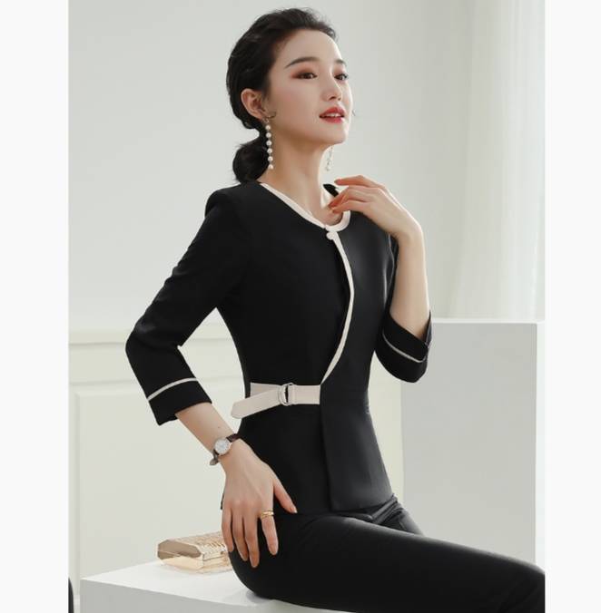 ชุดคลินิกความงามสีดำ สีฟ้า ชุดพนักงานต้อนรับ ชุดพนักงานขาย