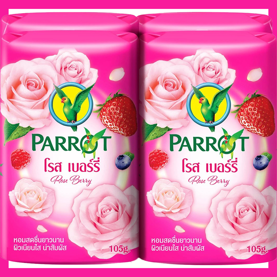 สบู่ก้อน นกแก้ว โรส เบอร์รี่ แพค 4 ก้อน ชมพู 105 กรัม