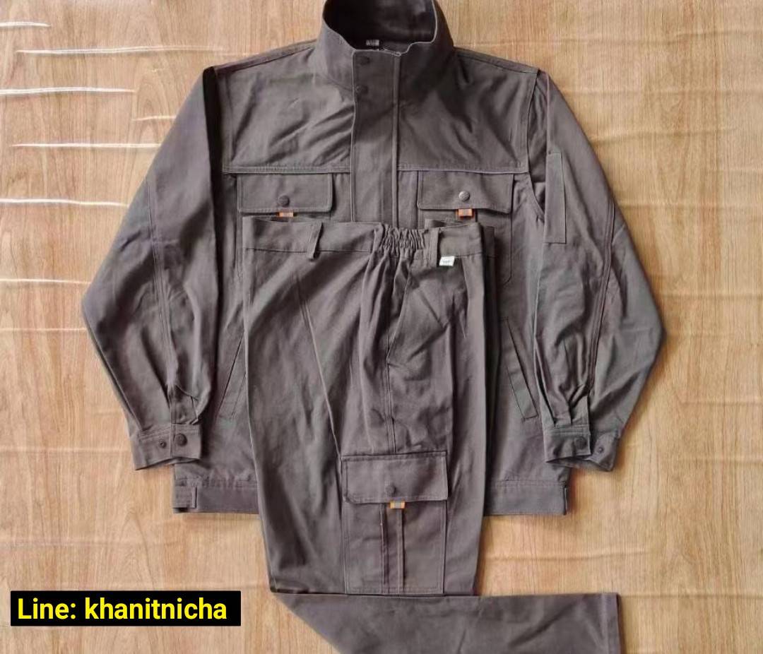 ชุดช่างผ้าฝ้ายแท้ ชุดป้องกันแรงงาน มีแถบสะท้อนแสง ชุดช่าง ชุดช่างเชื่อมโรงงาน สีกากี สีฟ้า