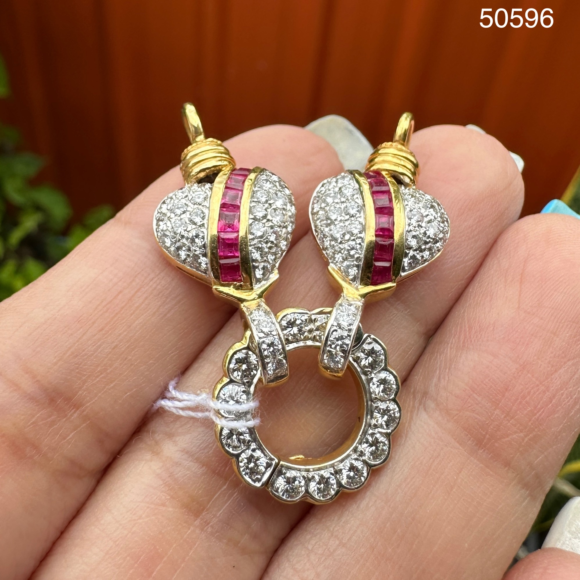 รหัส 50596 ขั้วไหหลำ ห่วงเพชร หัวใจ พลอยแดง ฝังเพชร 76 เม็ด 1.94 กะรัต ทอง90 นน. 10.71 g