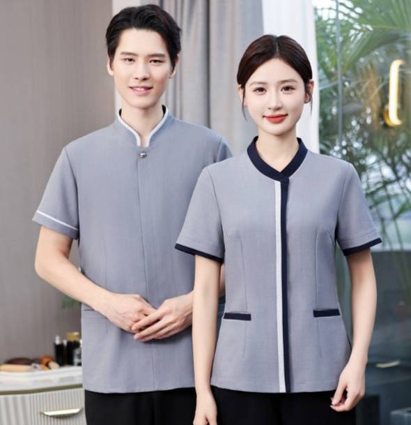 เสื้อแม่บ้าน เสื้อพ่อบ้าน ชุดพนักงานทำความสะอาด สีเขียวอ่อน สีเทา