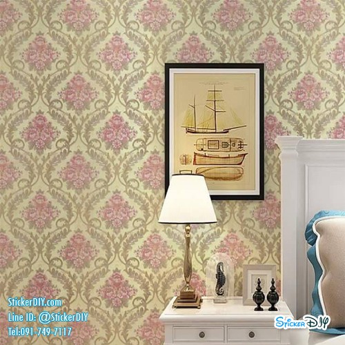 (กว้าง45cm.xยาว10m.)Wallpaper sticker วอลเปเปอร์แบบกาวในตัว ลายหลุยส์ สไตล์K