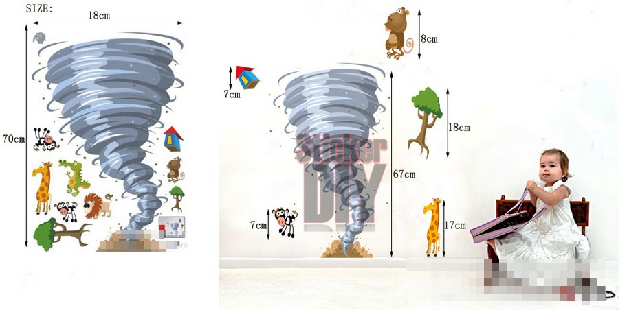 Transparent Wall Sticker สติ๊กเกอร์ติดผนัง Tropical storm (กว้าง18cm.xสูง70cm.)