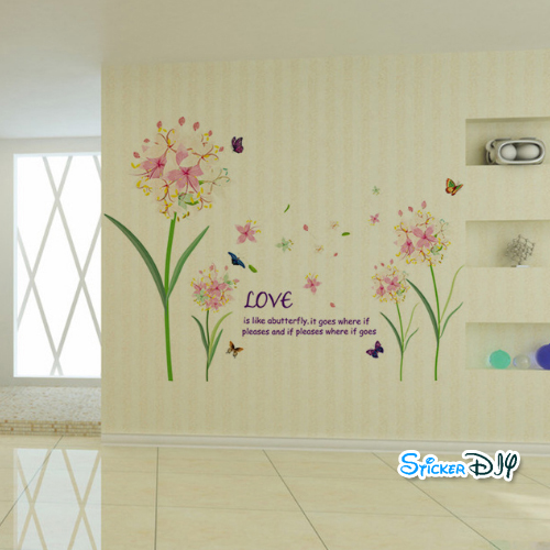 Transparent wall sticker สติ๊กเกอร์ติดผนัง ดอกลิลลี่ "Like abutterfly" (กว้าง90cm.xสูง60cm.)