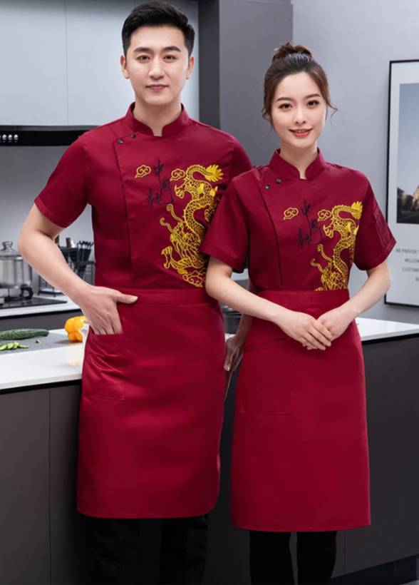 เสื้อเชฟปักลายมังกร เสื้อกุ๊กร้านอาหารจีน เสื้อพ่อครัว แม่ครัว