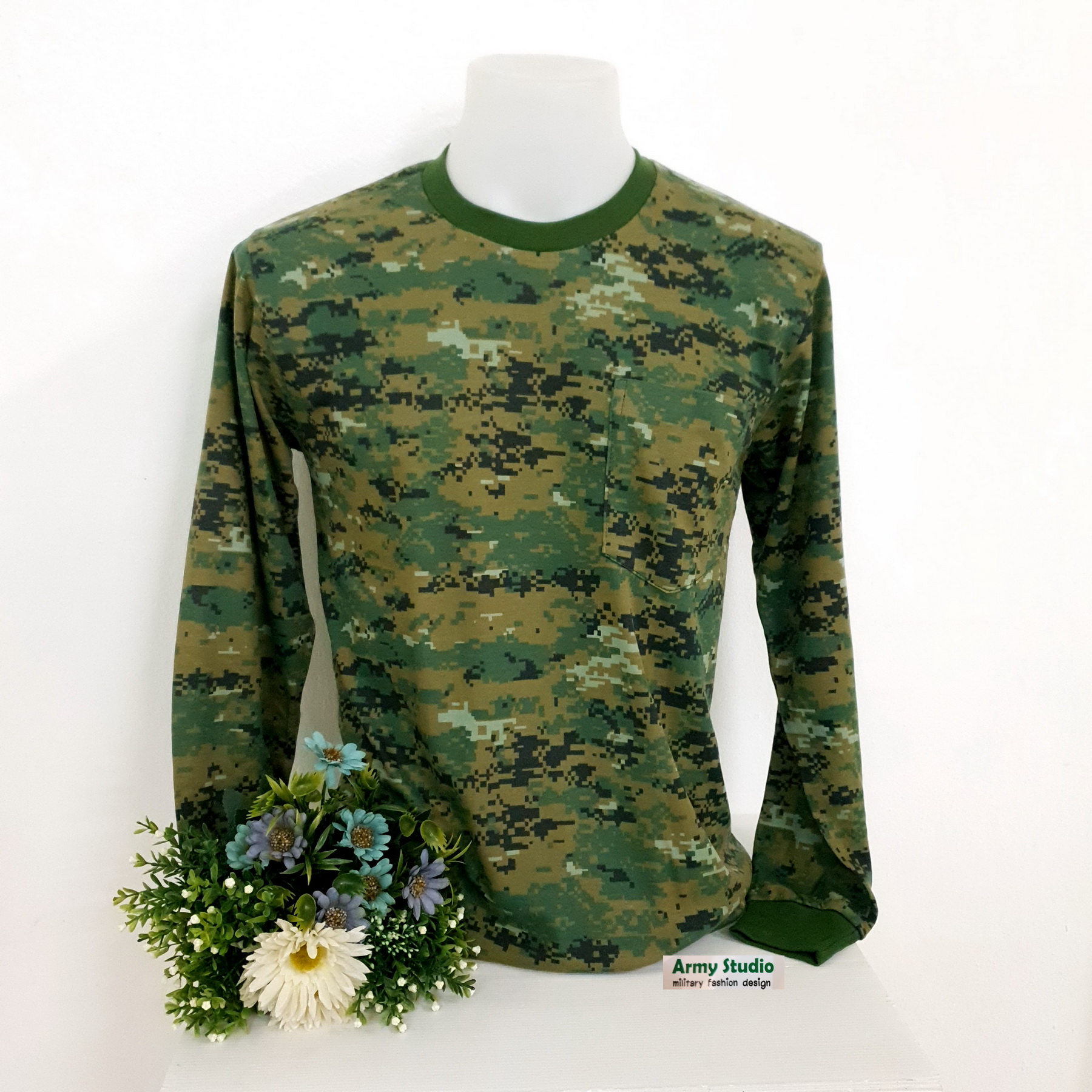 เสื้อยืดคอกลมแขนยาวลายพราง มีกระเป๋า ใส่แล้วไม่พรางตัวอย่างเี่ยว พรางหุ่นก้อได้ ใส่ได้ทั้งผู้ชายผู้หญิง งานไทยคุณภาพพร้อมส่ง