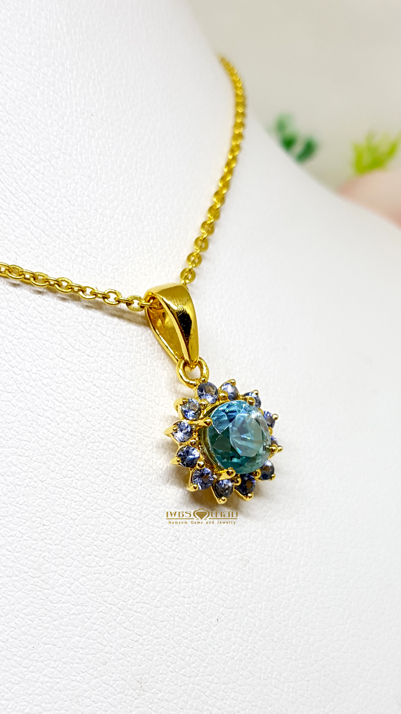 จี้พลอยเพทาย Blue Zircon สีสวยน้ำงาม งานคลาสสิก น่ารัก