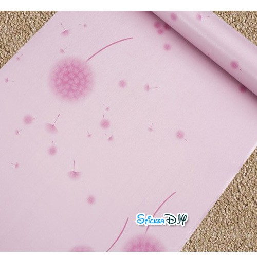 (หน้ากว้าง45cm.xยาว10m.)Wallpaper sticker วอลเปเปอร์แบบกาวในตัว Dandelion สีชมพู