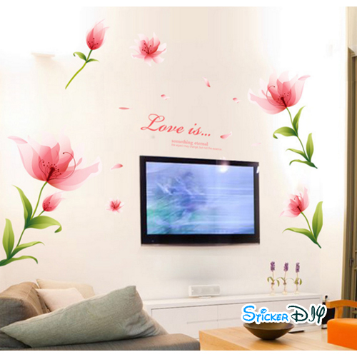 Wall Sticker สติ๊กเกอร์ติดผนัง ดอกไม้ "Love is" (กว้าง181cm.xสูง118cm.)
