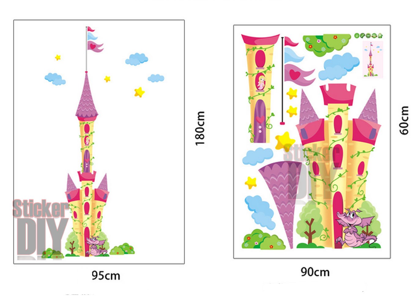 Transparent Wall Sticker สติ๊กเกอร์ติดผนัง ปราสาทมังกรน้อย (กว้าง95cm.xสูง180cm.)