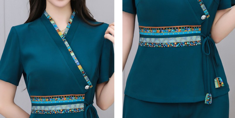 ชุดนวดสปา ชุดเสริมสวย ชุดพนักงานซาวน่า ต้อนรับ สีเขียวอมฟ้า S-5XL