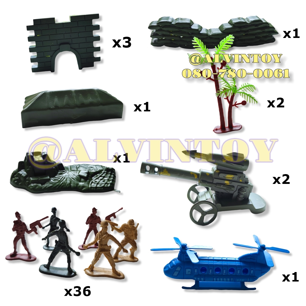 โมเดลของเล่นชุดทหารจิ๋ว 36 ตัว ฮอลิคอปเตอร์ ที่กำบัง พร้อมอุปกรณ์ครบชุด