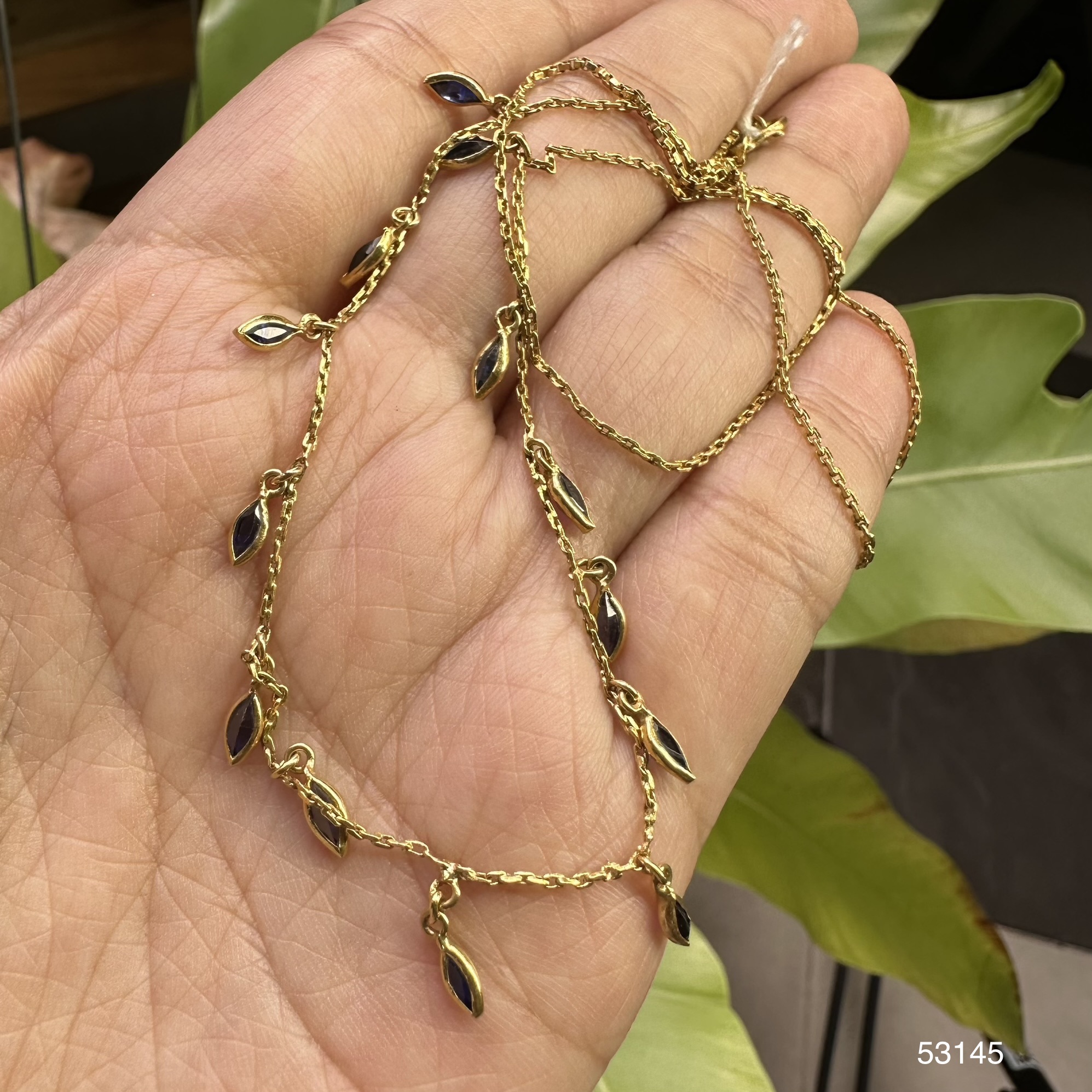 รหัส 53145 สร้อยคอ ไพลิน เจียร เม็ดแตง ระย้า ตุ้งติ้ง ทอง18K งานสวยมาก นน. 5.18 g