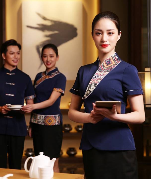 ชุดพนักงานร้านอาหารจีน ชุดฟอร์มพนักงานต้อนรับ เสื้อพนักงานเสริฟ