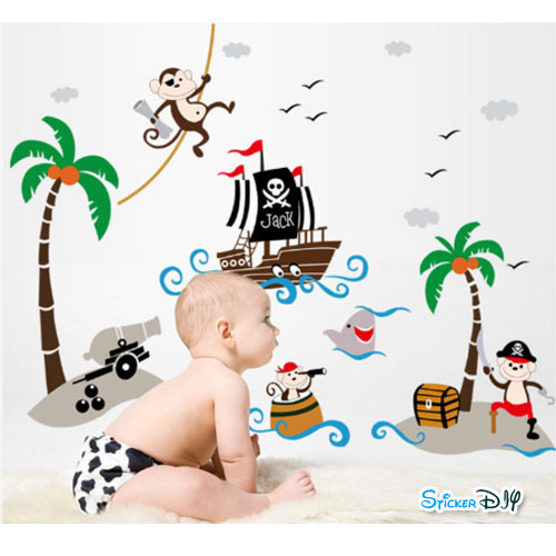 Transparent wall sticker สติ๊กเกอร์ติดผนัง Palm Corsair (กว้าง166cm.xสูง93cm.)