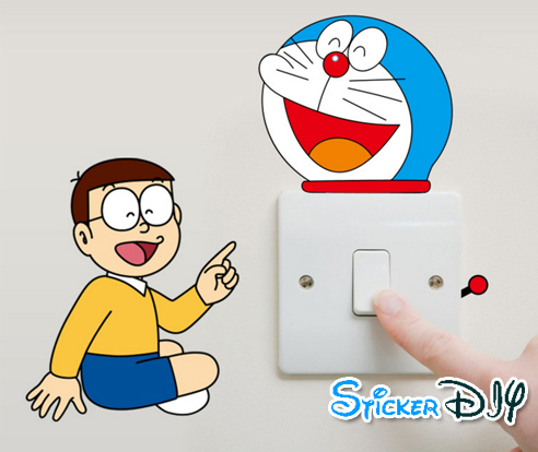 Wall sticker สติ๊กเกอร์ติดสวิตช์ไฟ Doraemon typeJ (กว้าง8.5cmxสูง8cm.)