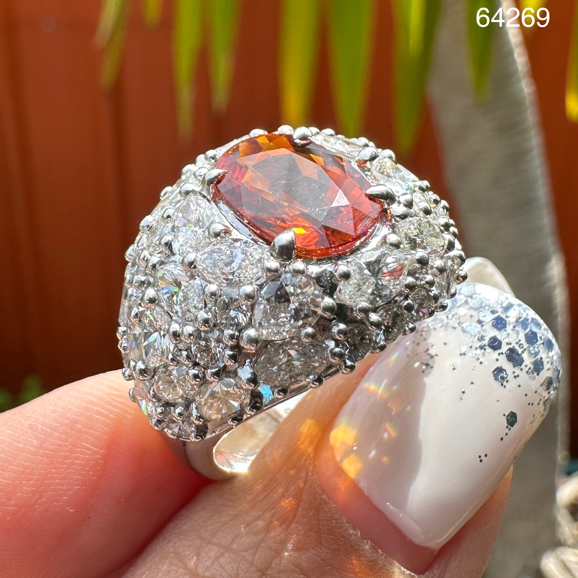 รหัส 64269 แหวน บุษราคัม บางกะจะ 4.98 ct ฝังเพชร 46/5.15 ct ทอง18Kขาว ขนาด 57 พร้อม Cert. นน. 14.81 g