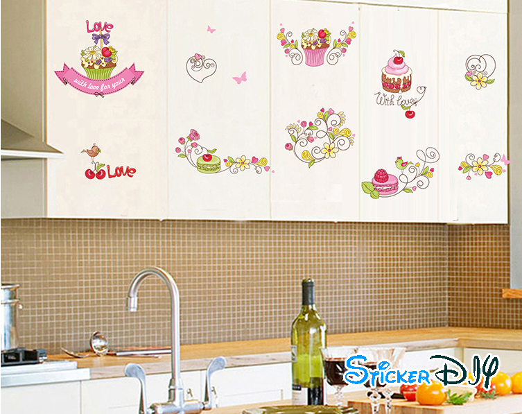 Transparent wall sticker สติ๊กเกอร์ติดผนัง Love cakes (กว้าง140m.xสูง70cm.)