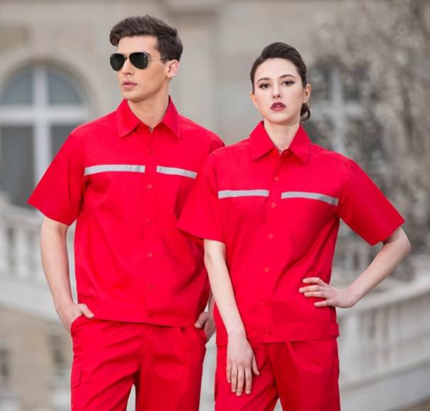 ชุดช่าง ยูนิฟอร์มช่างแขนสั้น สีเหลือง สีแดง สีน้ำเงิน