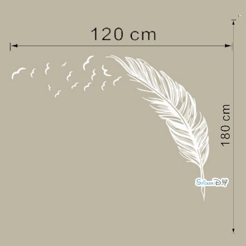 Vinyl wall sticker สติ๊กเกอร์ติดผนัง Feather ด้านขวา สีขาว (กว้าง120cm.xสูง180cm.)
