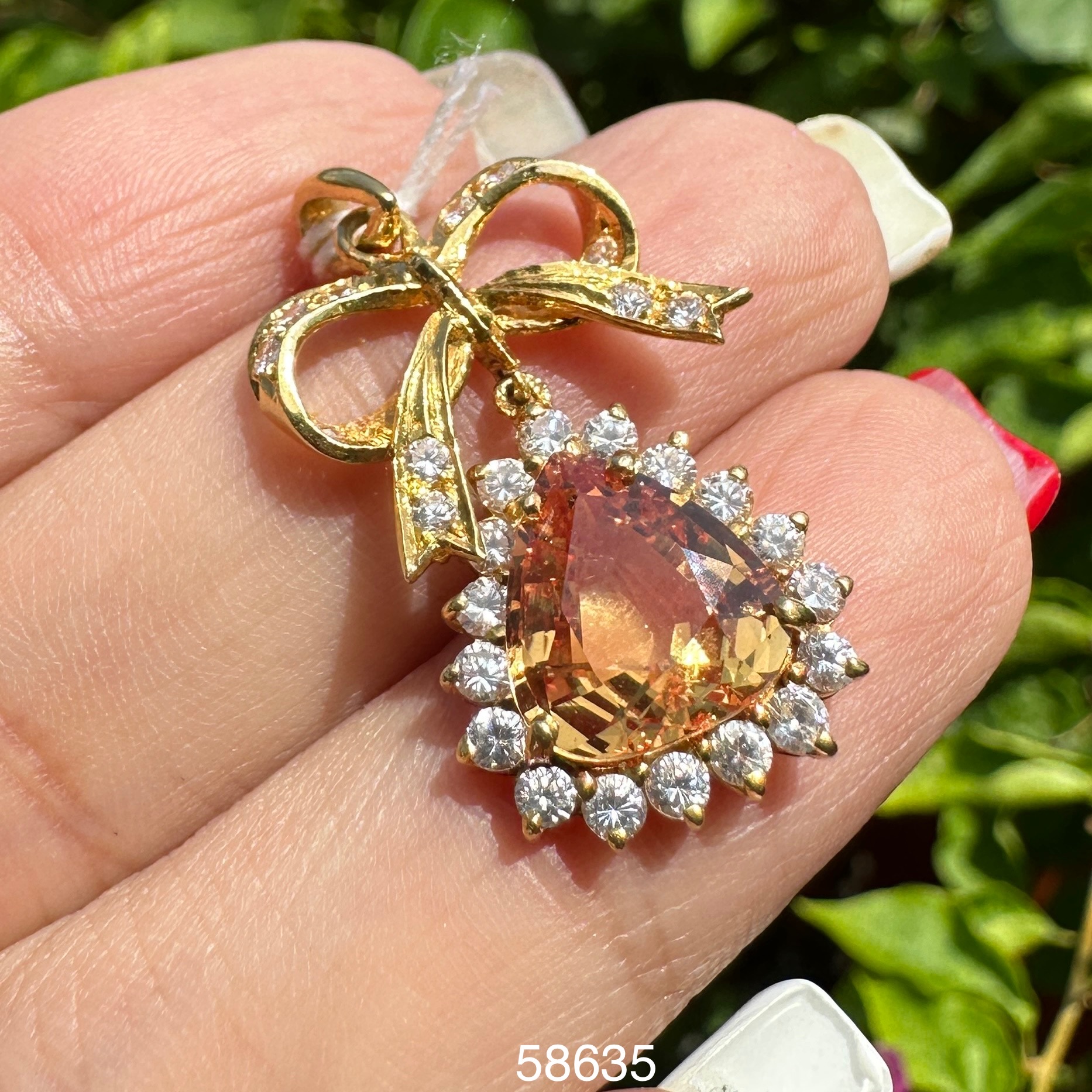 รหัส 58635 จี้ พลอยเหลือง ทรงหยดน้ำ ฝังพลอยขาว ตุ้งติ้ง ทอง90 งานสวยมาก นน. 5.61 g