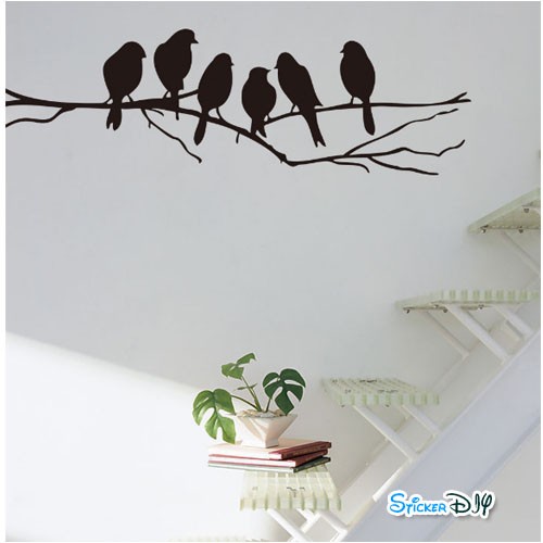 Vinyl wall sticker สติ๊กเกอร์ติดผนัง กลุ่มนกเกาะกิ่งไม้ (กว้าง85cm.xสูง26cm.)