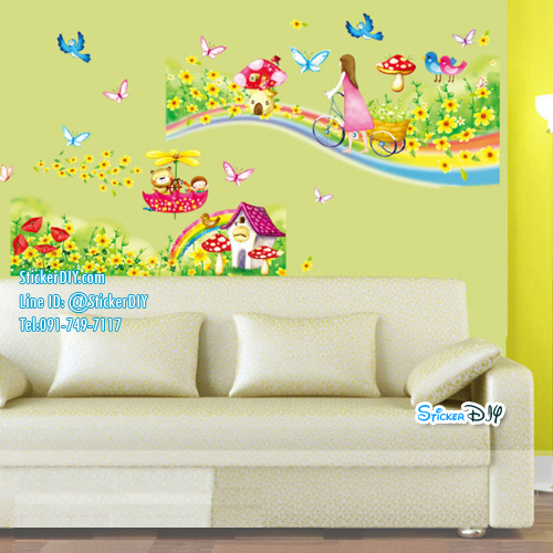 Transparent Wall sticker สติ๊กเกอร์ติดผนัง สาวน้อยดินแดนมหัศจรรย์ (กว้าง80cm.xสูง60cm.)