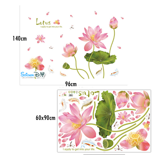 Transparent wall sticker สติ๊กเกอร์ติดผนัง ดอกบัว "ความเจริญรุ่งเรือง มั่นคง ชีวิตดีงาม" XL8292 (กว้าง140cm.xสูง96cm.)