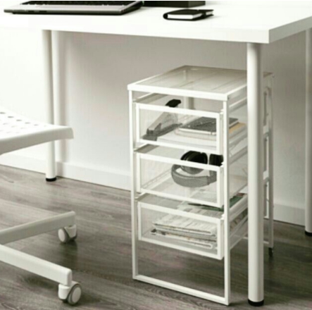 IKEA LENNART ตู้ลิ้นชัก/ตู้เก็บกระดาษ ตะแกรงเหล็กสีขาว 3 ชั้น มีล้อ