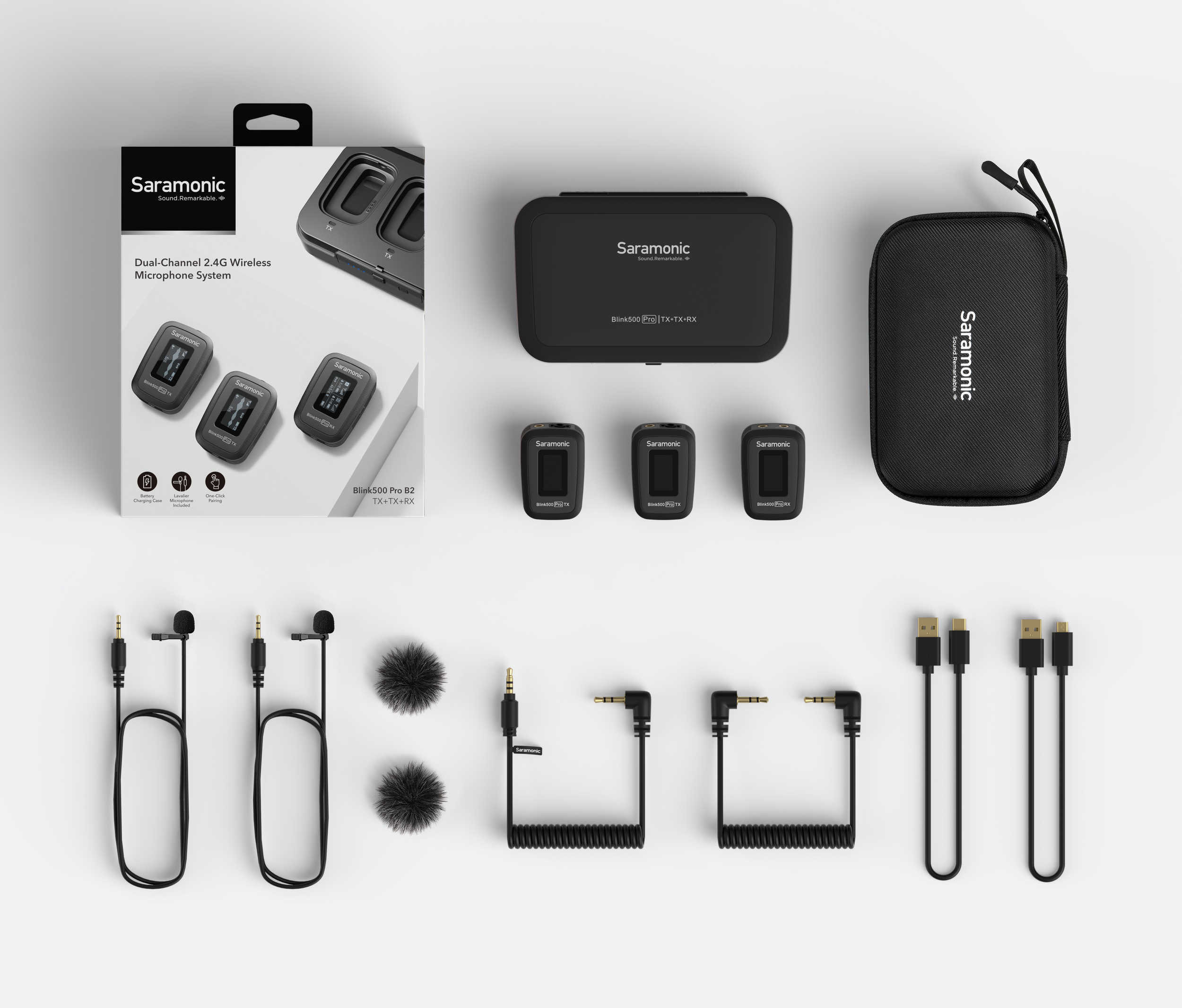 Saramonic Blink 500 Pro B2 ไมค์ไร้สายสัญญาณ 2.4 GHz., 1ตัวรับ / 2 ตัวส่ง, สัญญาณไกล100 ม., รองรับกล้องและมือถือ รับประกัน 1 ปีเต็ม