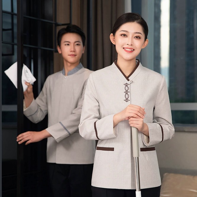 เสื้อแม่บ้านแขนยาว ชุดแม่บ้านทำความสะอาดห้องพัก ชุดแม่บ้านโรงแรม ชุดแม่บ้านโรงพยาบาล