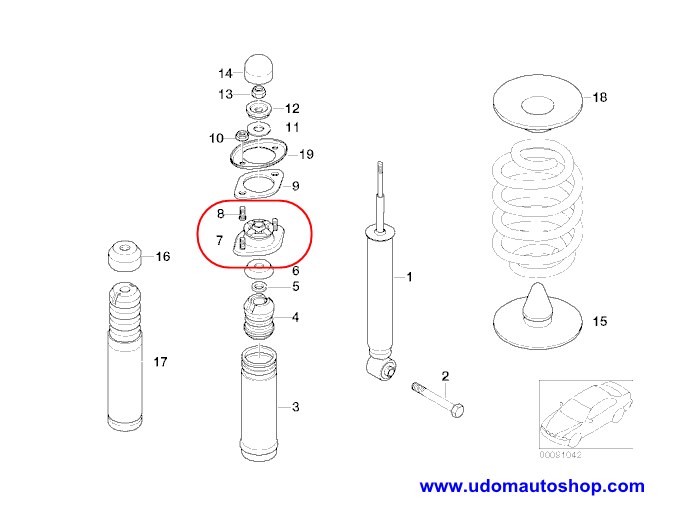 ยางเบ้าโช๊คอัพหลัง BMW E46 (คู่ = 2ตัว) / 33521092362