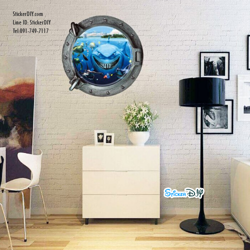 Wall sticker สติ๊กเกอร์ติดผนัง 3D Underwater world "Shark" I (กว้าง45cm.xสูง45cm.)