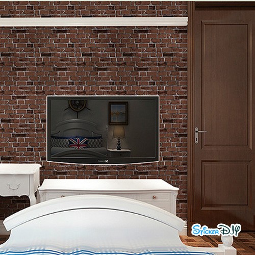 (กว้าง45cm.xยาว10m.)Wallpaper sticker วอลเปเปอร์แบบกาวในตัว อิฐทูโทน สีโกโก้