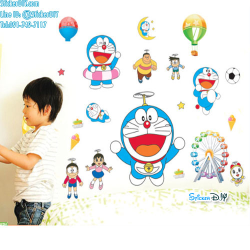 Transparent Wall Sticker สติ๊กเกอร์ติดผนัง Doraemon ท่องแดนมหัศจรรย์ (กว้าง85cm.xสูง75cm.)