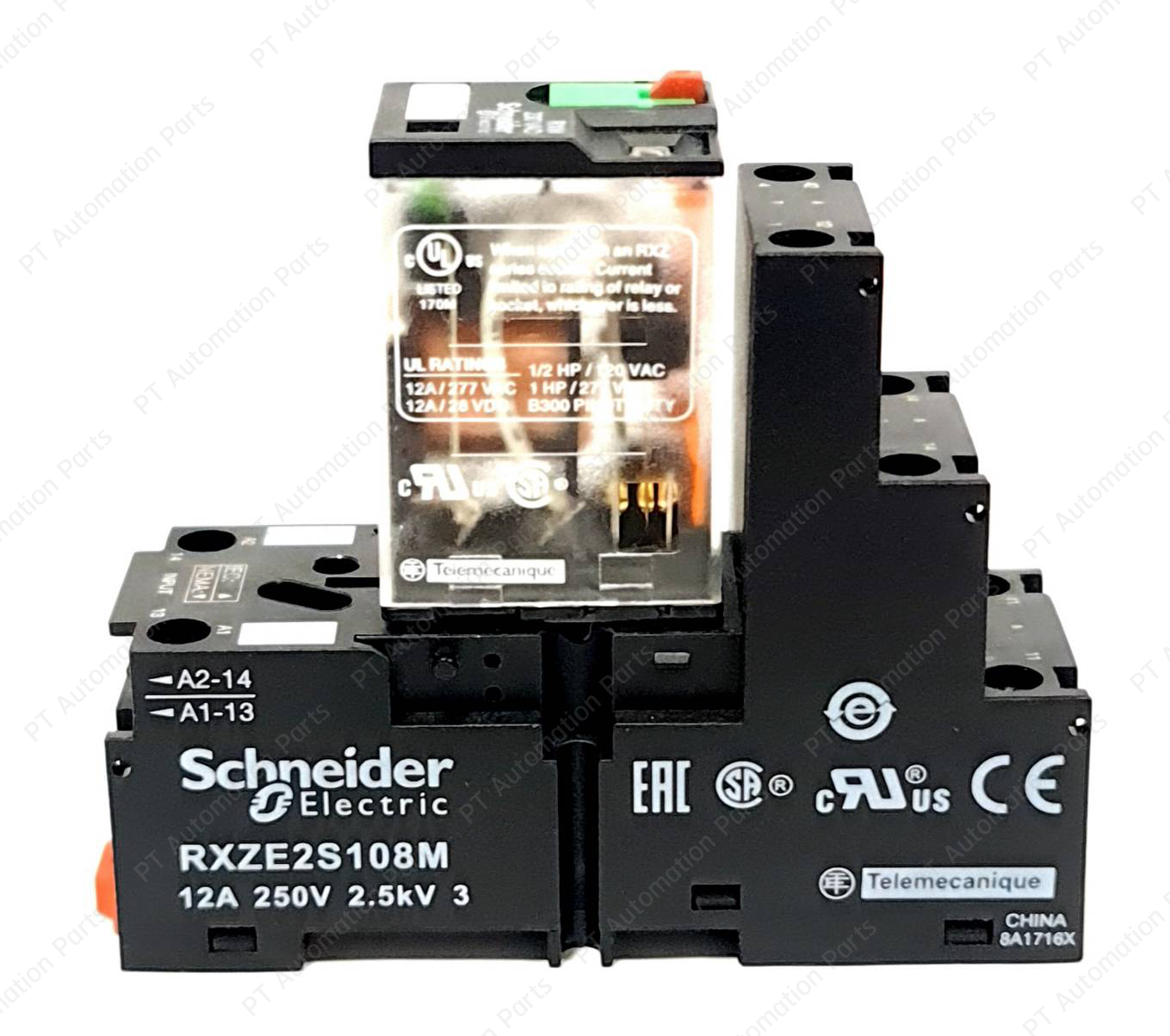 รีเลย์พร้อมซ็อกเก็ต ชไนเดอร์ Schneider Electric RXM2AB2P7 RXZE2S108M 230VAC 12A 2คอนแทค 8ขา มีไฟแสดงสถานะ LED Relay with Socket